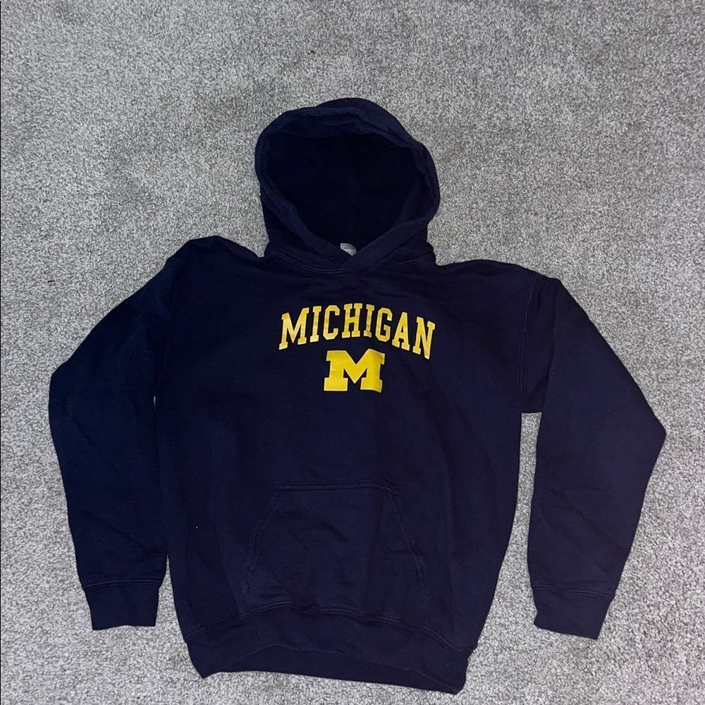 Blue kids youth Michigan Wolverines UM Football hooded hoodie sweatshirt L child